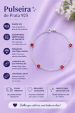 Pulseira Prata 925 Feminina Redonda Zircônia Vermelha 18 Cm Prateado 18 Cm - Imagem 2