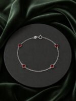 Pulseira Prata 925 Feminina Redonda Zircônia Vermelha 18 Cm Prateado 18 Cm - Imagem 6