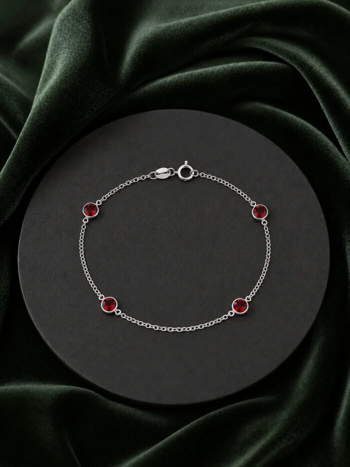 Pulseira Prata 925 Feminina Redonda Zircônia Vermelha 18 Cm Prateado 18 Cm - Imagem 6