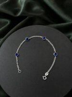 Pulseira Prata 925 Feminina Redonda Zircônia Azul Bic 18 Cm Prateado 18 Cm - Imagem 5