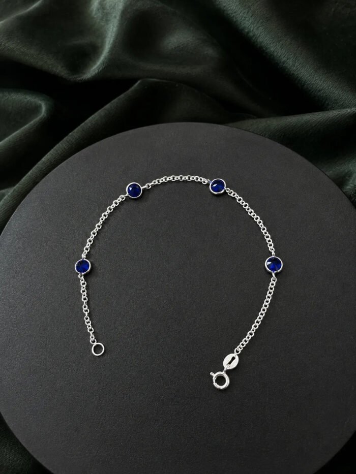 Pulseira Prata 925 Feminina Redonda Zircônia Azul Bic 18 Cm Prateado 18 Cm - Imagem 5