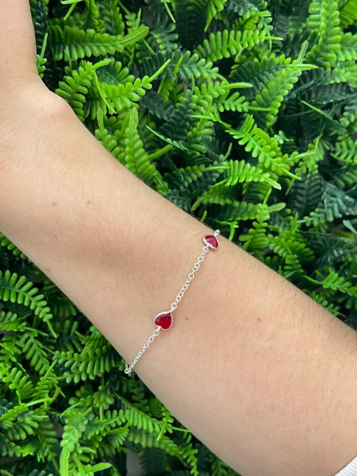 Pulseira Prata 925 Feminina Coração Zircônia Vermelho 18 Cm Prateado 19 Cm 18 Cm - Imagem 4