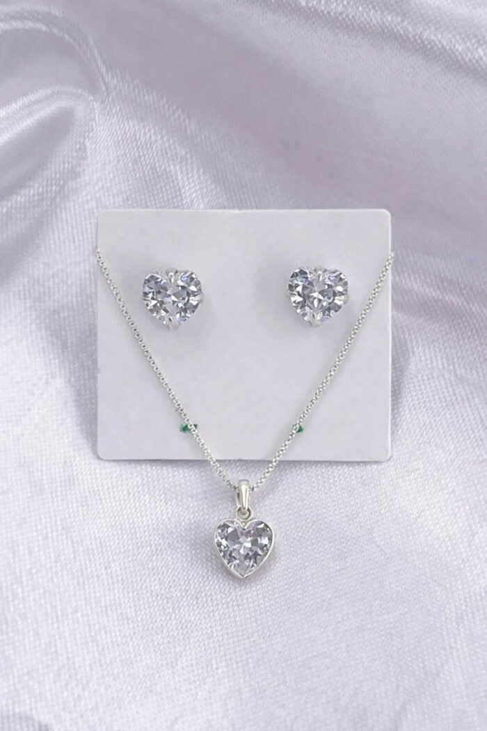 Colar E Brincos Feminino Ponto De Luz Coração Prata Pura 925 Prateado - Imagem 5