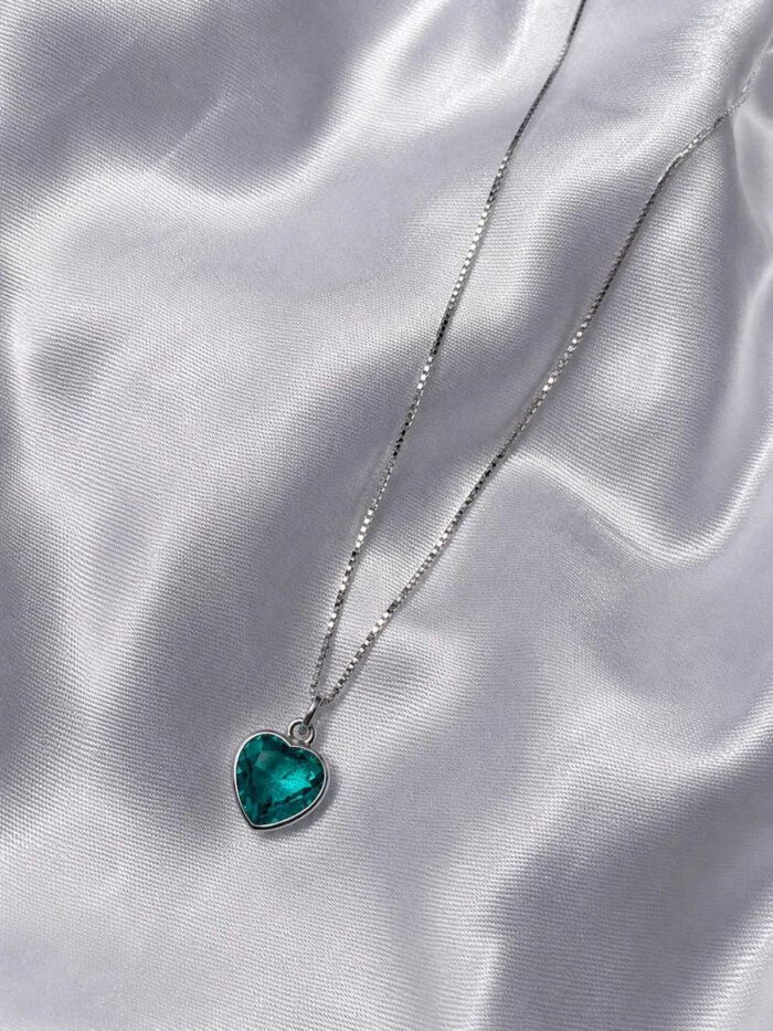 Colar Feminino Ponto De Luz Coracao Prata 925 Caixinha Turmalina - Imagem 5