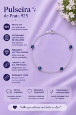 Pulseira Prata 925 Feminina Redonda Zircônia Azul Escur18 Cm Prateado 18 Cm - Imagem 2