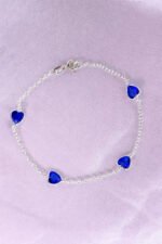Pulseira Prata 925 Feminina Coração Zircônia Azul Bic 18 Cm Prateado 18 Cm - Imagem 5
