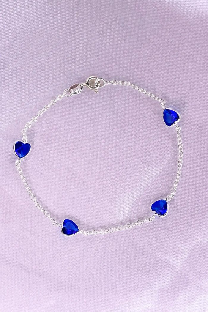 Pulseira Prata 925 Feminina Coração Zircônia Azul Bic 18 Cm Prateado 18 Cm - Imagem 5