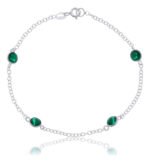 Pulseira Prata 925 Feminina Redonda Zircônia Verde 18 Cm Prateado 18 Cm