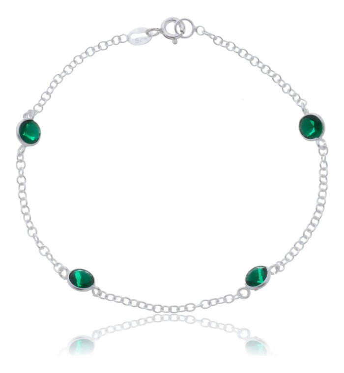 Pulseira Prata 925 Feminina Redonda Zircônia Verde 18 Cm Prateado 18 Cm - Imagem 1