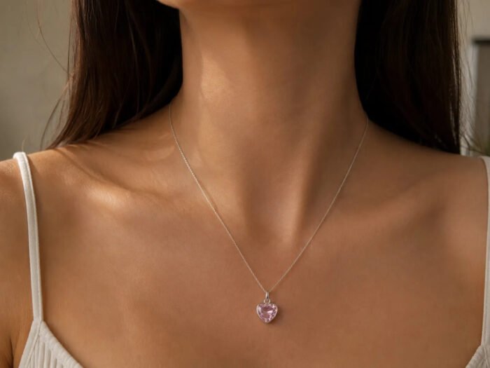 Colar Feminino Ponto De Luz Coracao Prata 925 Caixinha Rosa - Imagem 3
