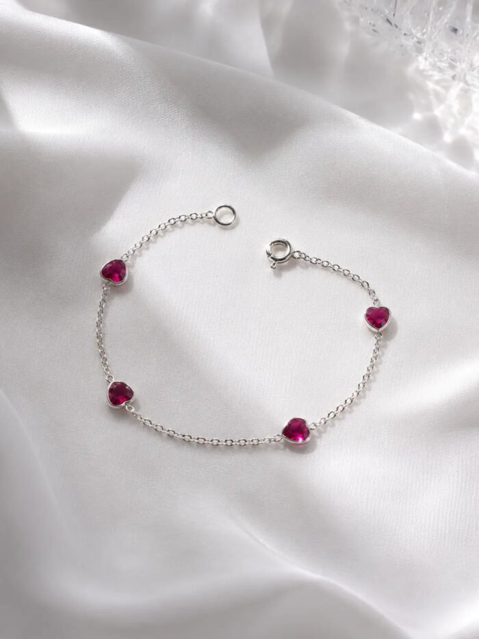 Pulseira Prata 925 Feminina Coração Zirconia Pink Tam 18cm Prateado 18 Cm - Imagem 5