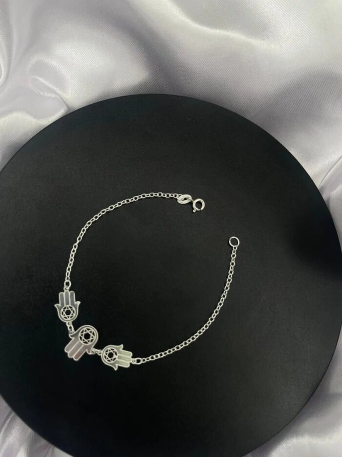 Pulseira Mão De Fátima Patuá Prata 925 Feminina Ajustável Prateado 18 Cm - Imagem 4