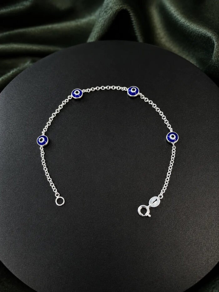Pulseira Prata 925 Feminina Olho Grego Azul Zircônia 18 Cm Prateado 18 Cm - Imagem 6