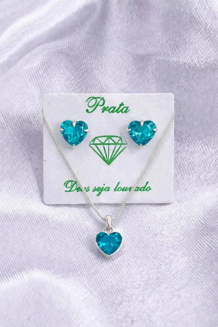 Colar E Brincos Feminino Ponto De Luz Coração Prata Pura 925 Prateado - Imagem 3