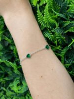 Pulseira Prata 925 Feminina Coração Zircônia Esmeralda 18 Cm Prateado 18 Cm - Imagem 3