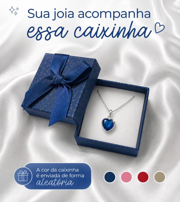 Colar Feminino Ponto De Luz Coracao Prata 925 Caixinha Azul - Imagem 4