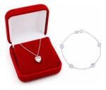 Kit Colar E Pulseira Prata 925 Coração Cristal Caixinha Pres Prateado