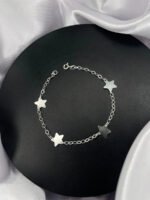Pulseira Prata 925 Feminina Pingentes Estrela Luxo Delicada Prateado 18 Cm - Imagem 3