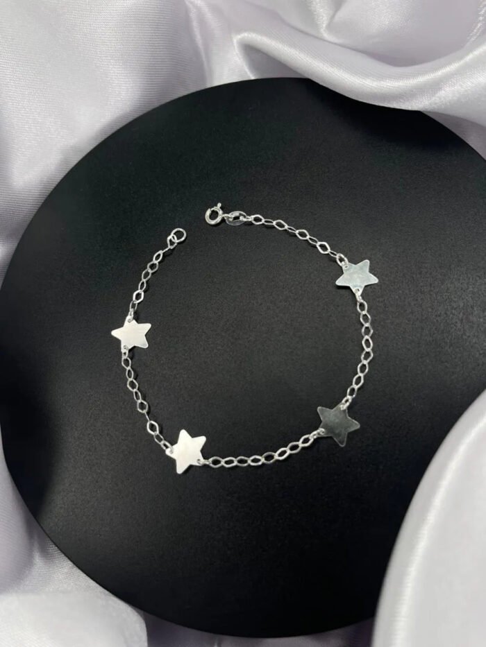 Pulseira Prata 925 Feminina Pingentes Estrela Luxo Delicada Prateado 18 Cm - Imagem 3