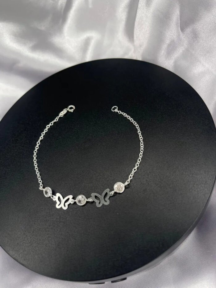 Pulseira Prata 925 Feminina Borboletas E Zircônia Cristal Prateado 18 Cm - Imagem 3