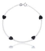 Pulseira Prata 925 Feminina Coração Zircônia Preta 18 Cm Prateado 18 Cm