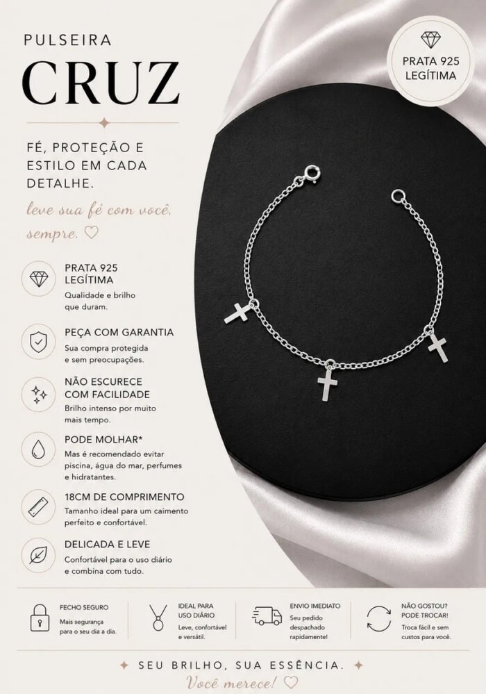 Pulseira Cruz Pequena Em Prata 925 Minimalista Prateado 18 Cm - Imagem 2
