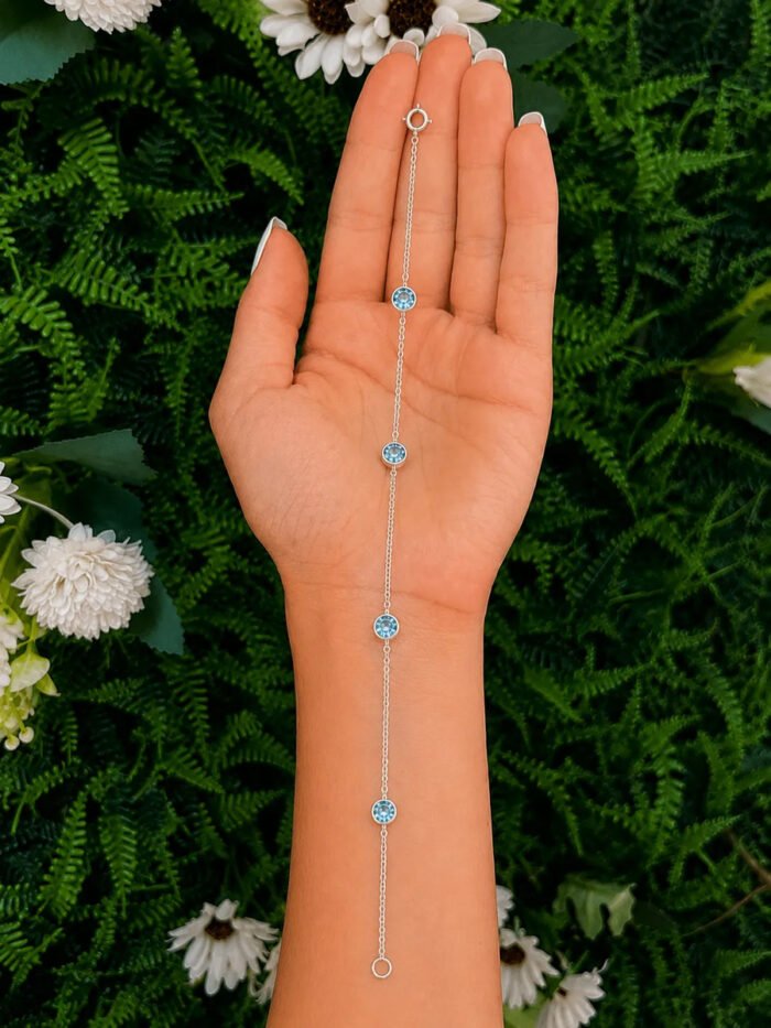Pulseira Prata 925 Feminina Redonda Zircônia Azul Clar 18 Cm Prateado 18 Cm - Imagem 6