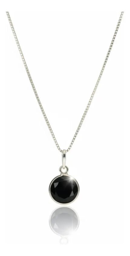 Colar Feminino Ponto De Luz Redondo Prata 925 Caixinha Preto
