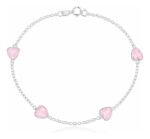 Pulseira Prata 925 Feminina Coração Zirconia Rosa Tam 18cm Prateado 18 Cm