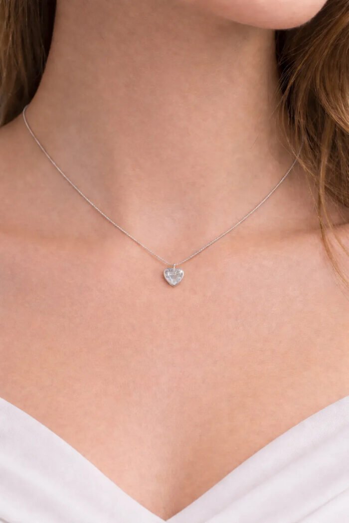 Kit Colar E Pulseira Prata 925 Coração Cristal Caixinha Pres Prateado - Imagem 2
