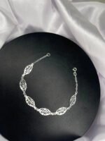 Pulseira Folhas Prata 925 Feminina Ajustavel Prateado 18 Cm - Imagem 4