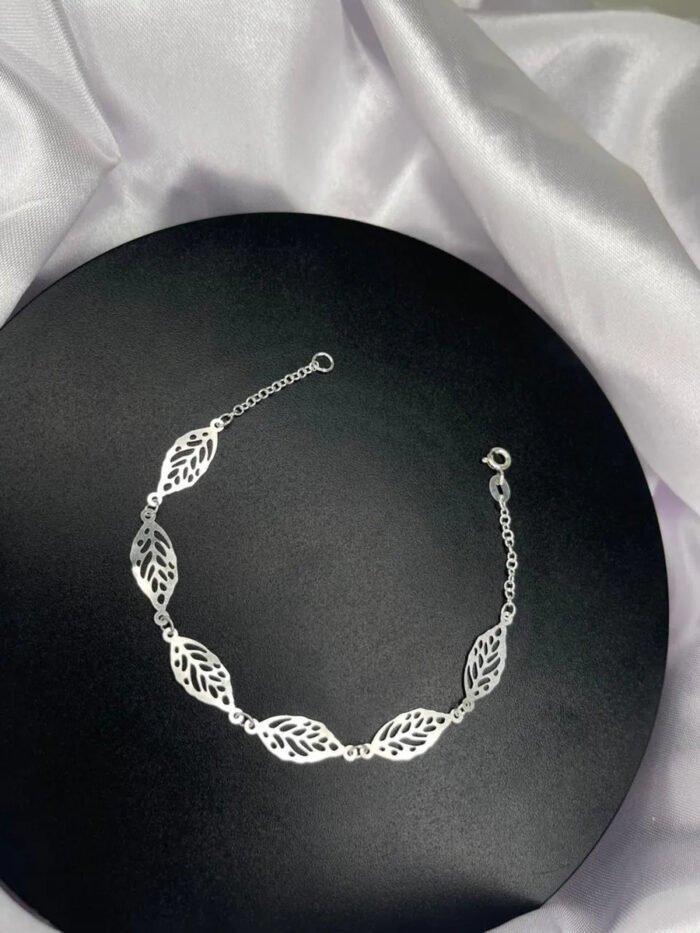 Pulseira Folhas Prata 925 Feminina Ajustavel Prateado 18 Cm - Imagem 4