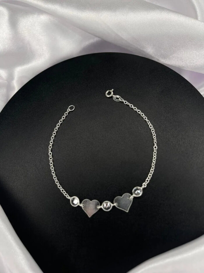 Pulseira Prata 925 Feminina Coração Zircônia Delicada Prateado 18 Cm - Imagem 2
