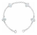Pulseira Trevo Prata 925 Feminina Delicada Ajustável Prateado 18 Cm