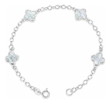 Pulseira Trevo Prata 925 Feminina Delicada Ajustável Prateado 18 Cm