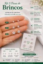 Kit Trio Brinco Estrela Prata 925 Zircônia Ponto De Luz Prateado - Imagem 2