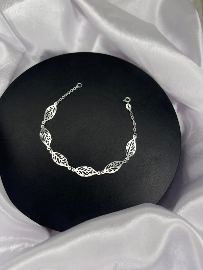 Pulseira Folhas Prata 925 Feminina Ajustavel Prateado 18 Cm - Imagem 3
