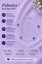 Pulseira Prata 925 Feminina Redonda Zircônia Azul Bic 18 Cm Prateado 18 Cm - Imagem 2