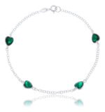 Pulseira Prata 925 Feminina Coração Zircônia Esmeralda 18 Cm Prateado 18 Cm