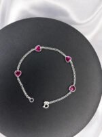 Pulseira Prata 925 Feminina Coração Zirconia Pink Tam 18cm Prateado 18 Cm - Imagem 3