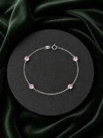 Pulseira Prata 925 Feminina Redonda Zircônia Rosa 18 Cm Prateado 18 Cm - Imagem 5