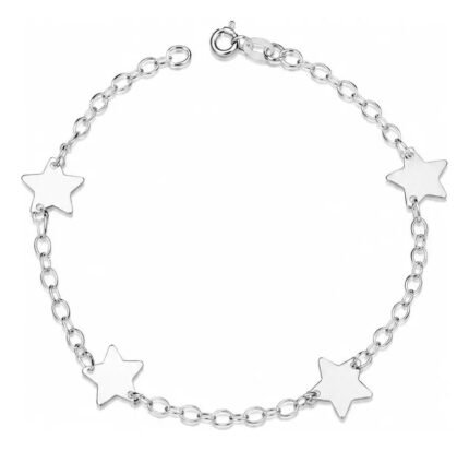 Pulseira Prata 925 Feminina Pingentes Estrela Luxo Delicada Prateado 18 Cm