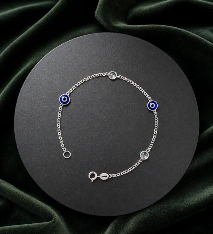 Pulseira Prata 925 Feminina Olho Grego Zircônia Cristal18 Cm Prateado 18 Cm - Imagem 5