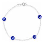 Pulseira Prata 925 Feminina Olho Grego Azul Zircônia 18 Cm Prateado 18 Cm