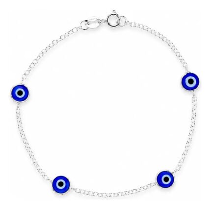 Pulseira Prata 925 Feminina Olho Grego Azul Zircônia 18 Cm Prateado 18 Cm