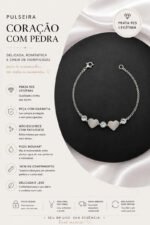 Pulseira Prata 925 Feminina Coração Zircônia Delicada Prateado 18 Cm - Imagem 3