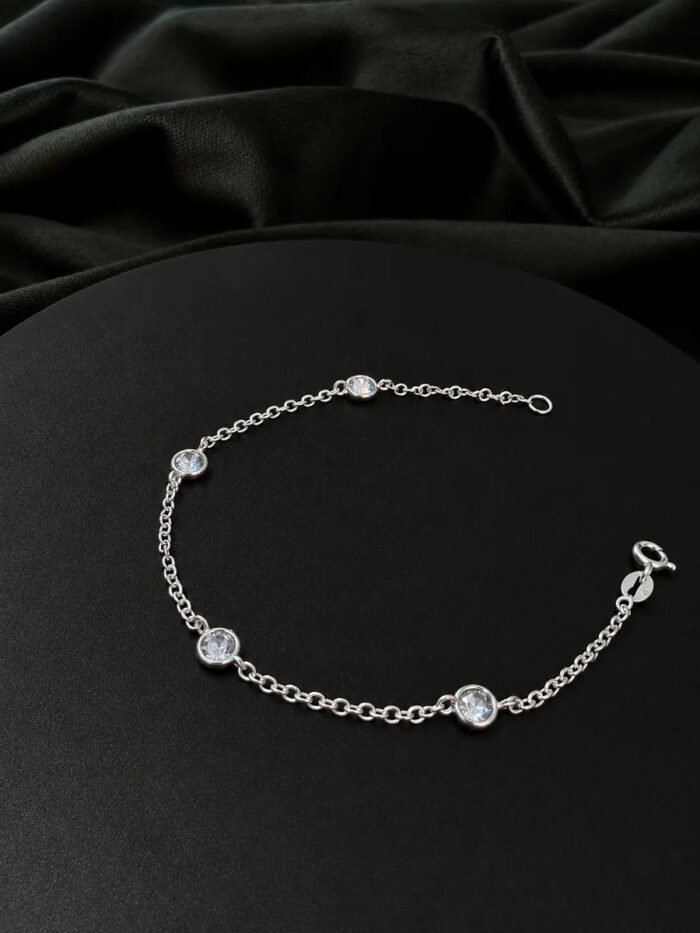 Pulseira Prata 925 Feminina Redonda Zircônia Cristal 18 Cm Prateado 18 Cm - Imagem 5