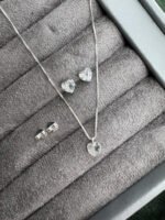 Kit Conjunto Prata 925 Feminino Coração Zircônia Cristal Prateado - Imagem 7