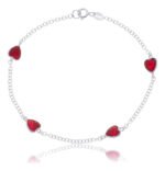 Pulseira Prata 925 Feminina Coração Zircônia Vermelho 18 Cm Prateado 19 Cm 18 Cm