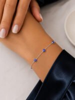 Pulseira Prata 925 Feminina Olho Grego Azul Zircônia 18 Cm Prateado 18 Cm - Imagem 5